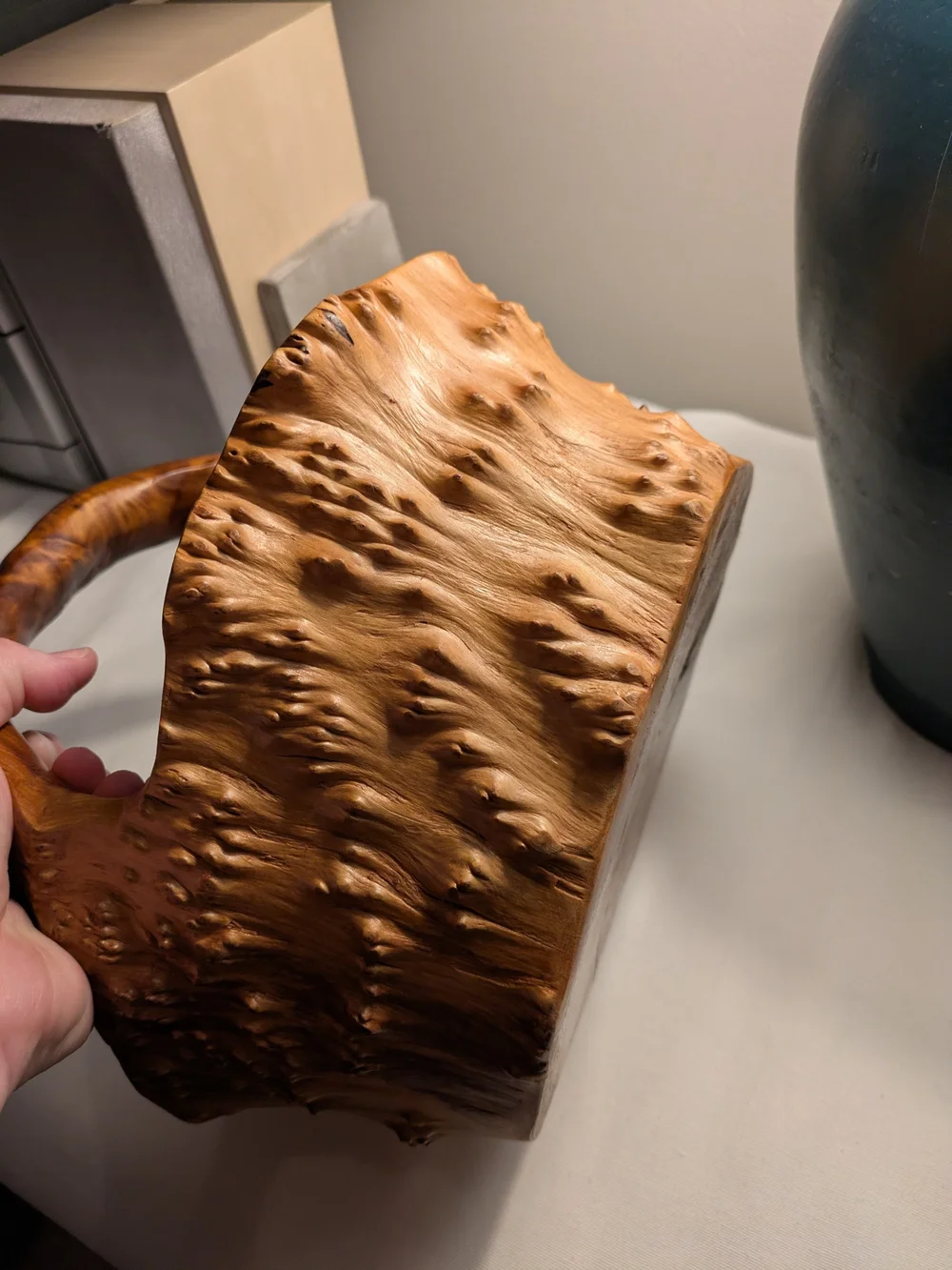 Handcrafted Burl Wood Root Basket Bowl Natural Brown Vintage 10x9 Inches MCM